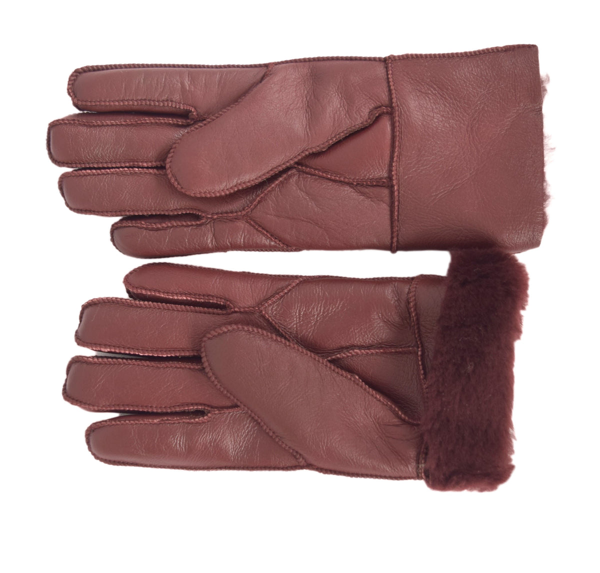 Ladies Burgundy Leather Merino Shearling Sheepskin Luxury Gloves A to
