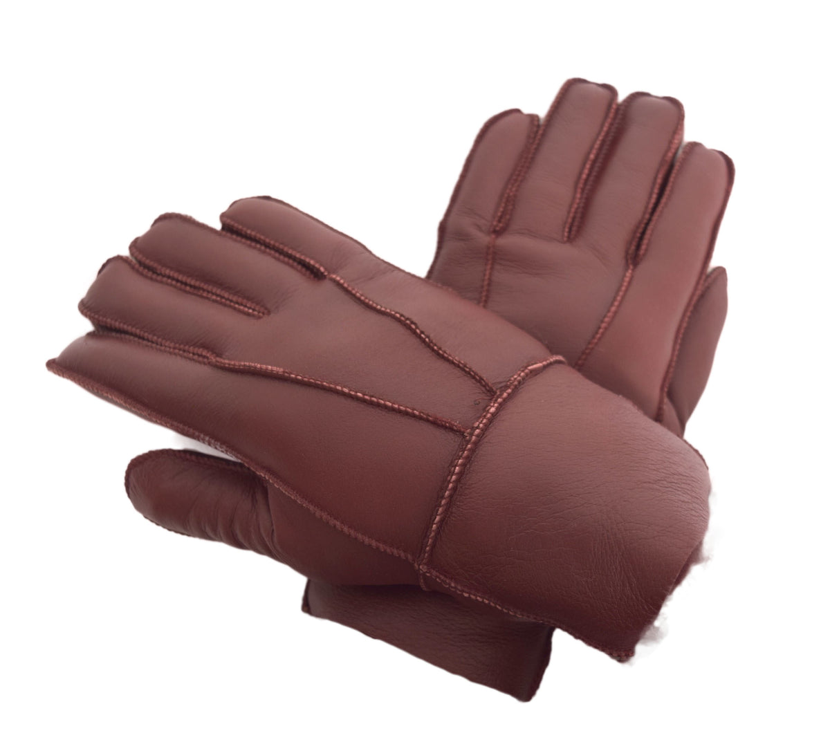 Mens Burgundy Leather Merino Shearling Sheepskin Luxury Gloves A to Z