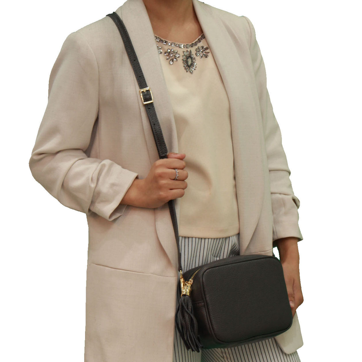 Dark grey leather bag cheap