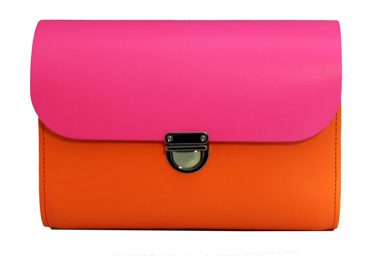 Fluorescent neon Pink and Orange Handmade Leather Satchel Leilani A to Z Leather