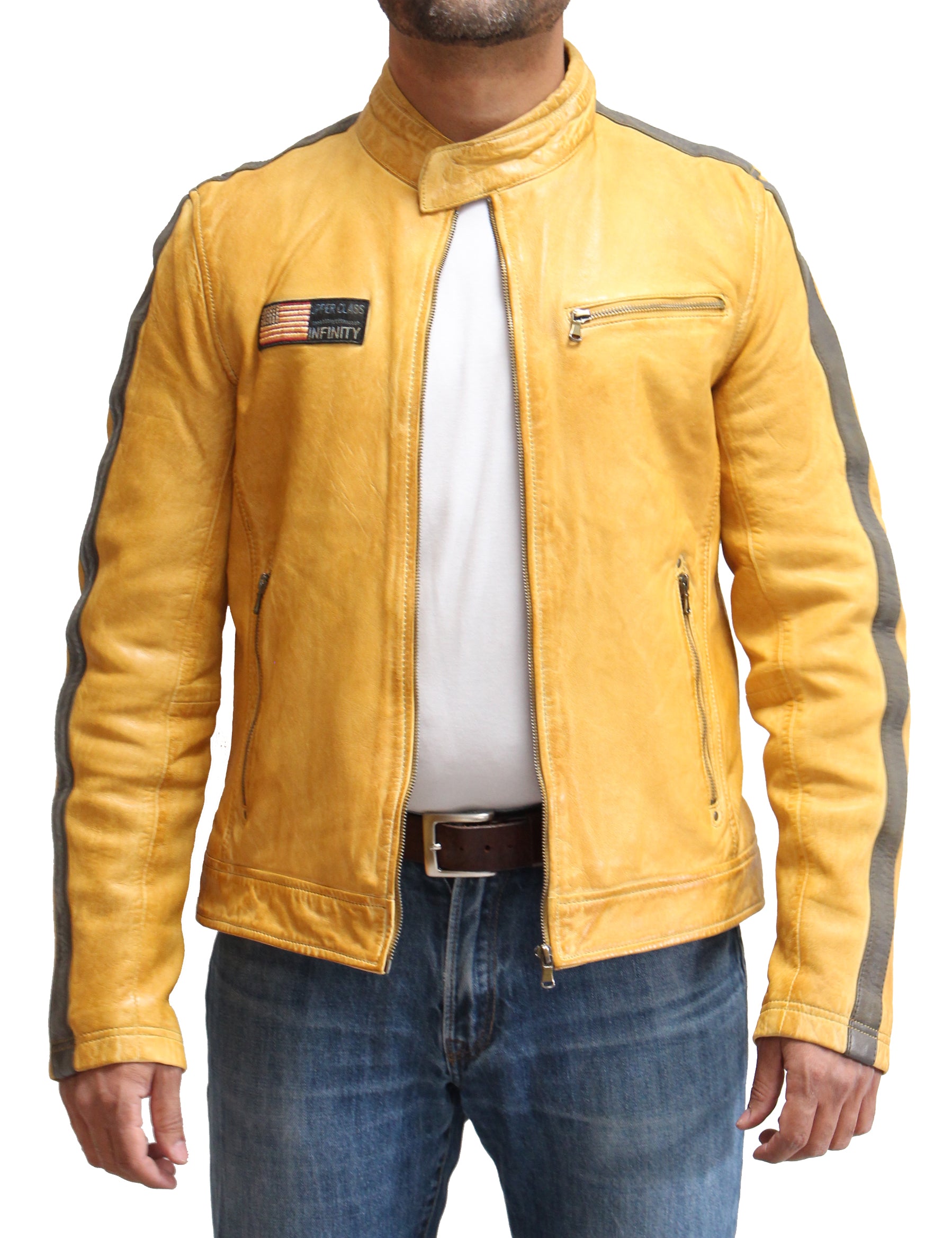 Mens yellow sale leather motorcycle jacket