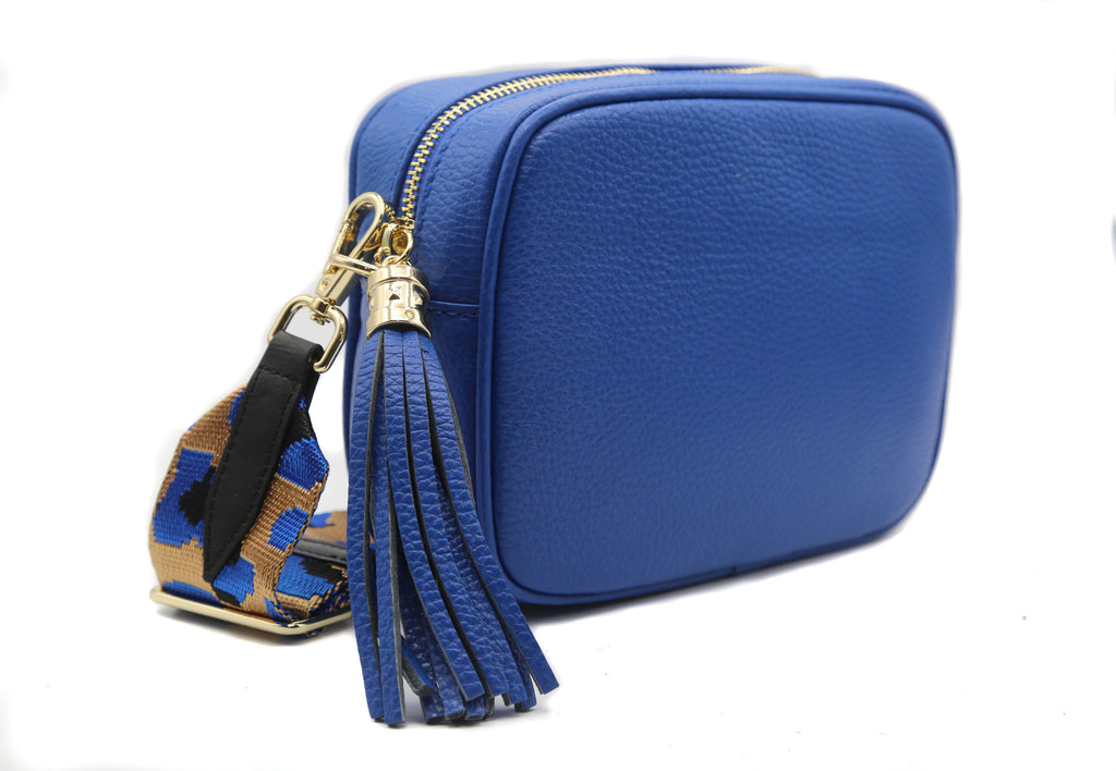 Blue Tassel Leather cross body Bag with Mix & Match Strap - Compact