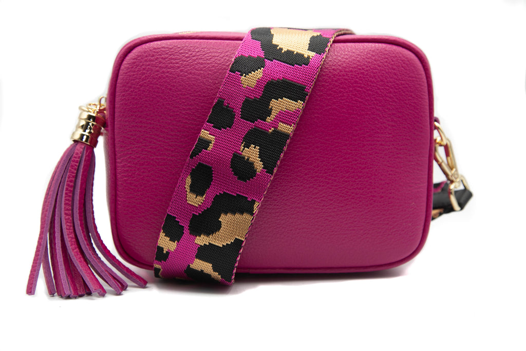 Fuchsia leather, Leopard strap, 