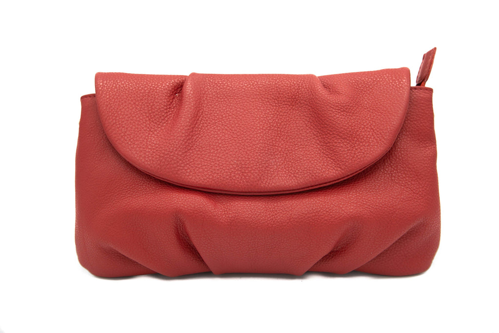 Red Leather Sophisticated supple day or evening clutch handbag with a leather and chain adjustable detachable strap