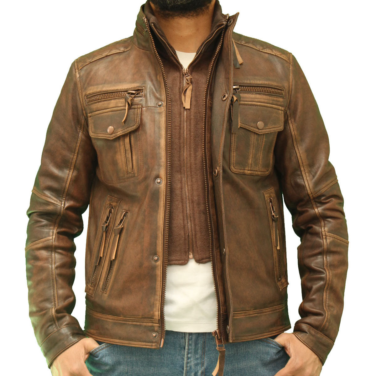 Mens distressed 2024 leather jackets