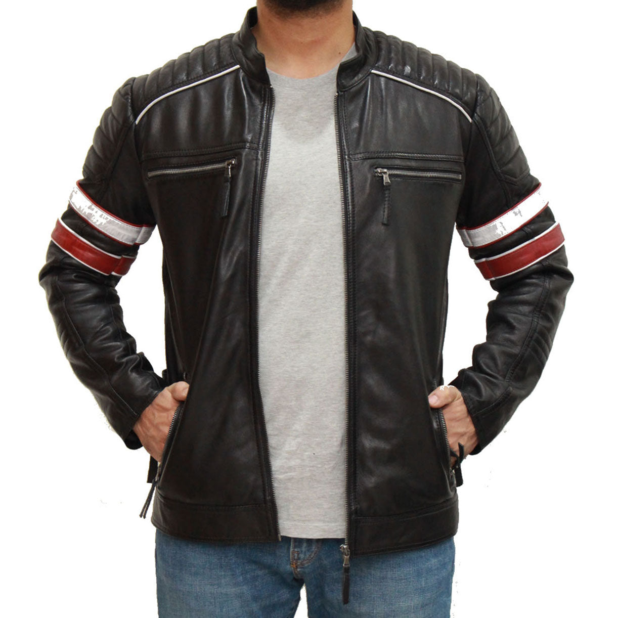 Mens red leather hot sale motorcycle jacket