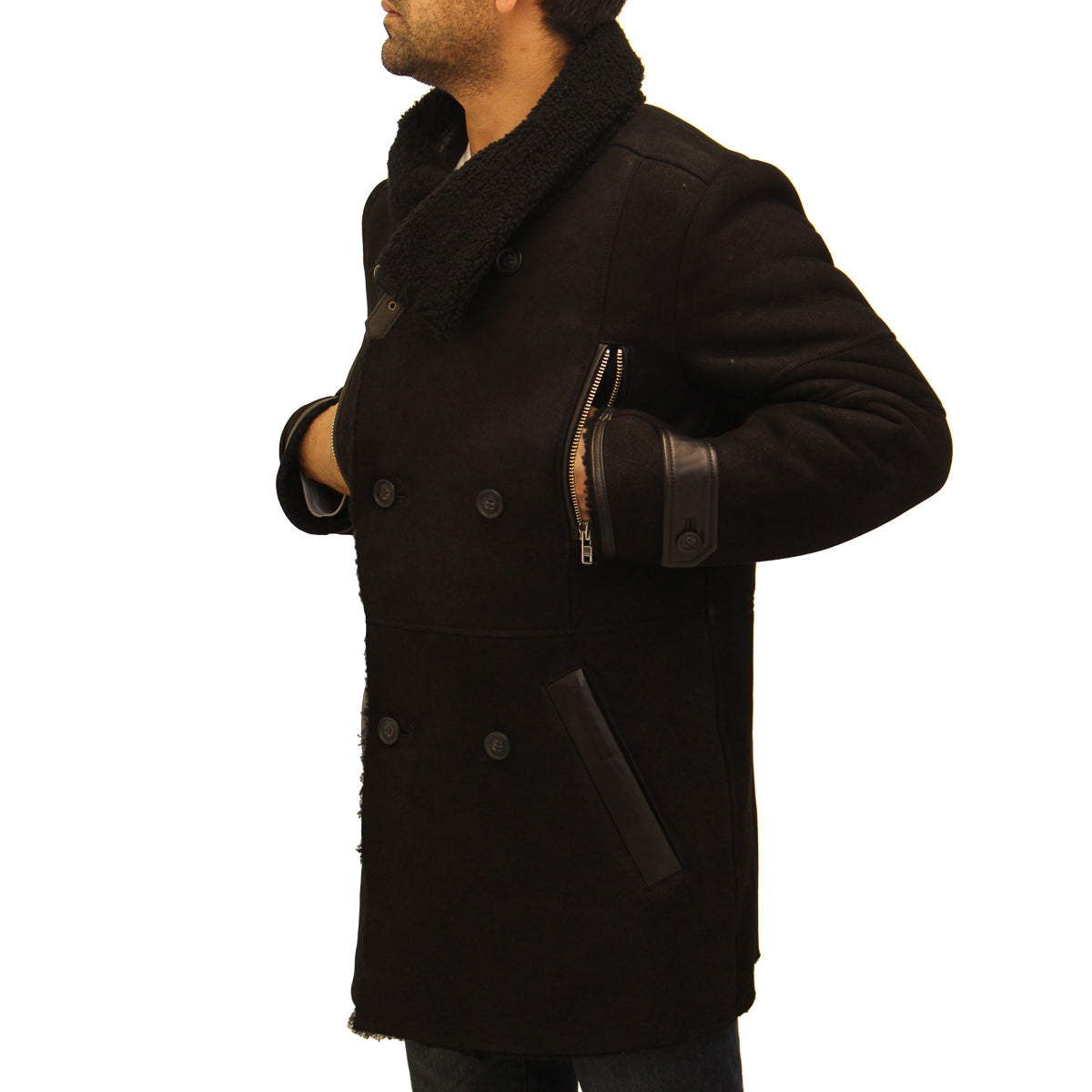 Men's shearling hot sale trench coats