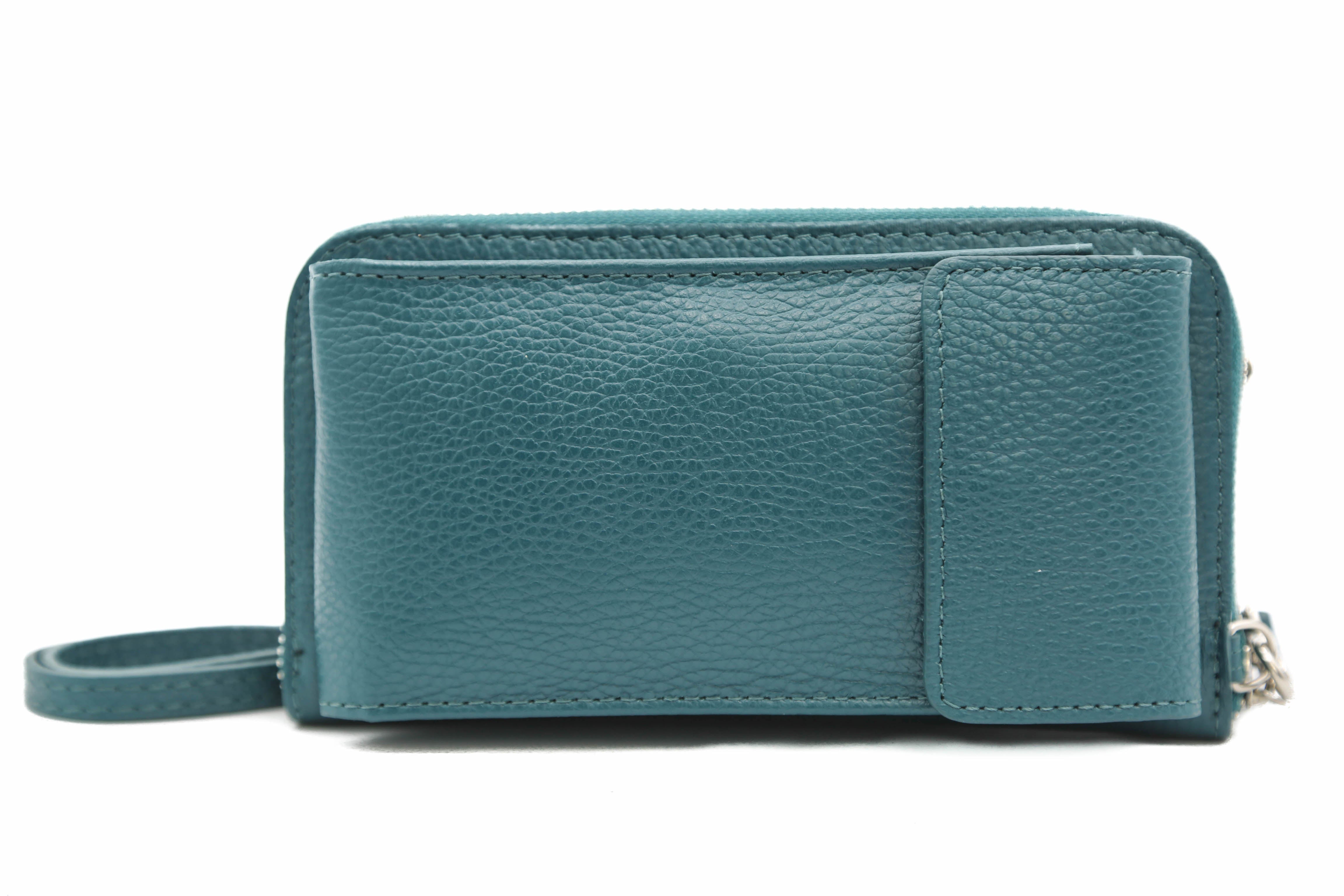 Turquoise leather crossbody bag top