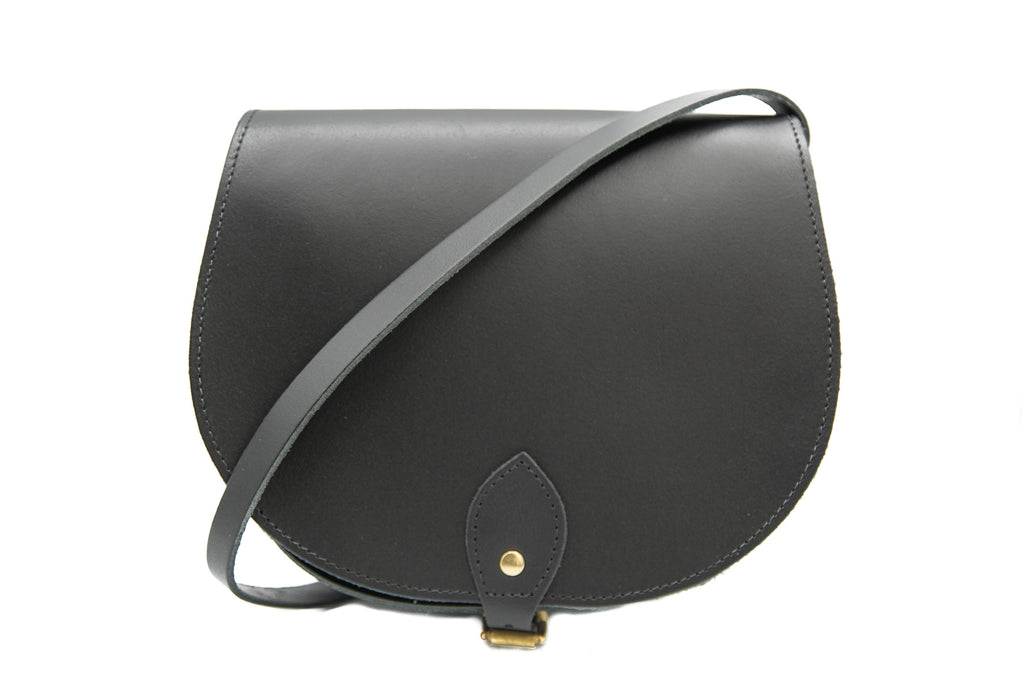 Black Leather handmade saddle cross body handbag, made in London - A to Z Leather LTD