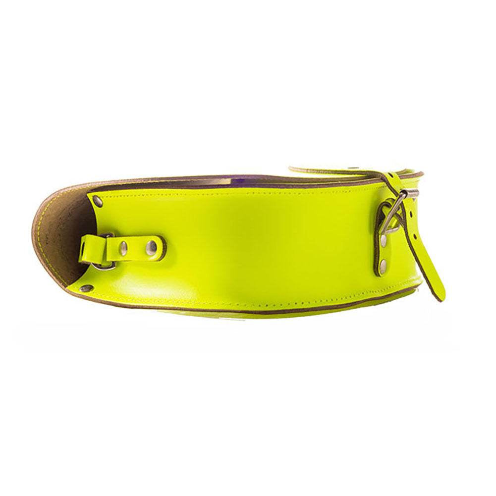 fluorescent neon yellow Leather handmade saddle cross body handbag with adjustable belt buckle shoulder strap, made in London. Visit out customise section to choose your own colours and have a bespoke custom saddle bag made for you. A to Z Leather LTD
