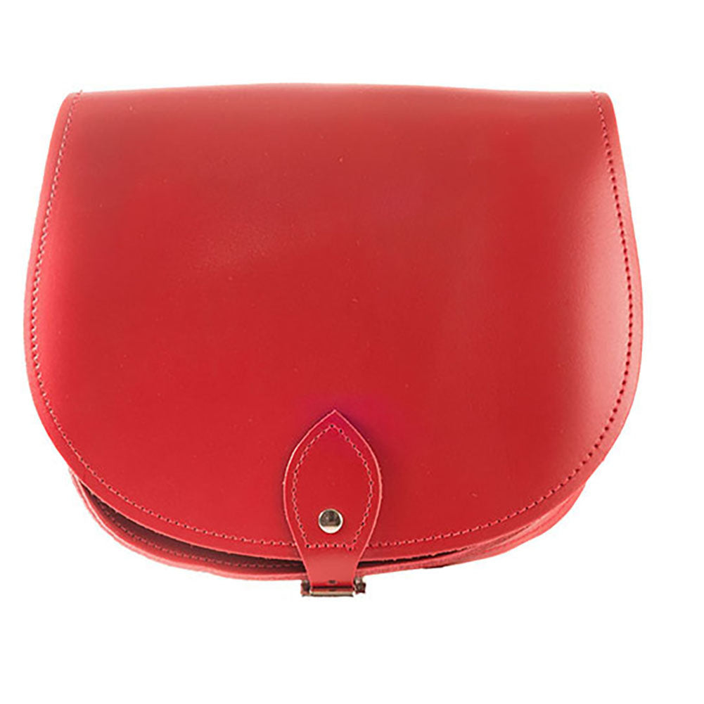 Red Leather handmade saddle cross body handbag with adjustable belt buckle shoulder strap, made in London. Visit out customise section to choose your own colours and have a bespoke custom saddle bag made for you. A to Z Leather LTD