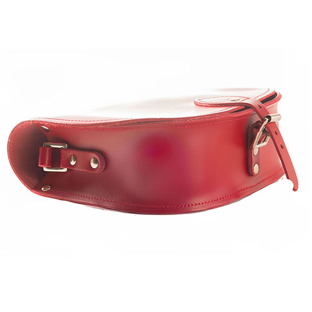 Red Leather handmade saddle cross body handbag with adjustable belt buckle shoulder strap, made in London. Visit out customise section to choose your own colours and have a bespoke custom saddle bag made for you. A to Z Leather LTD