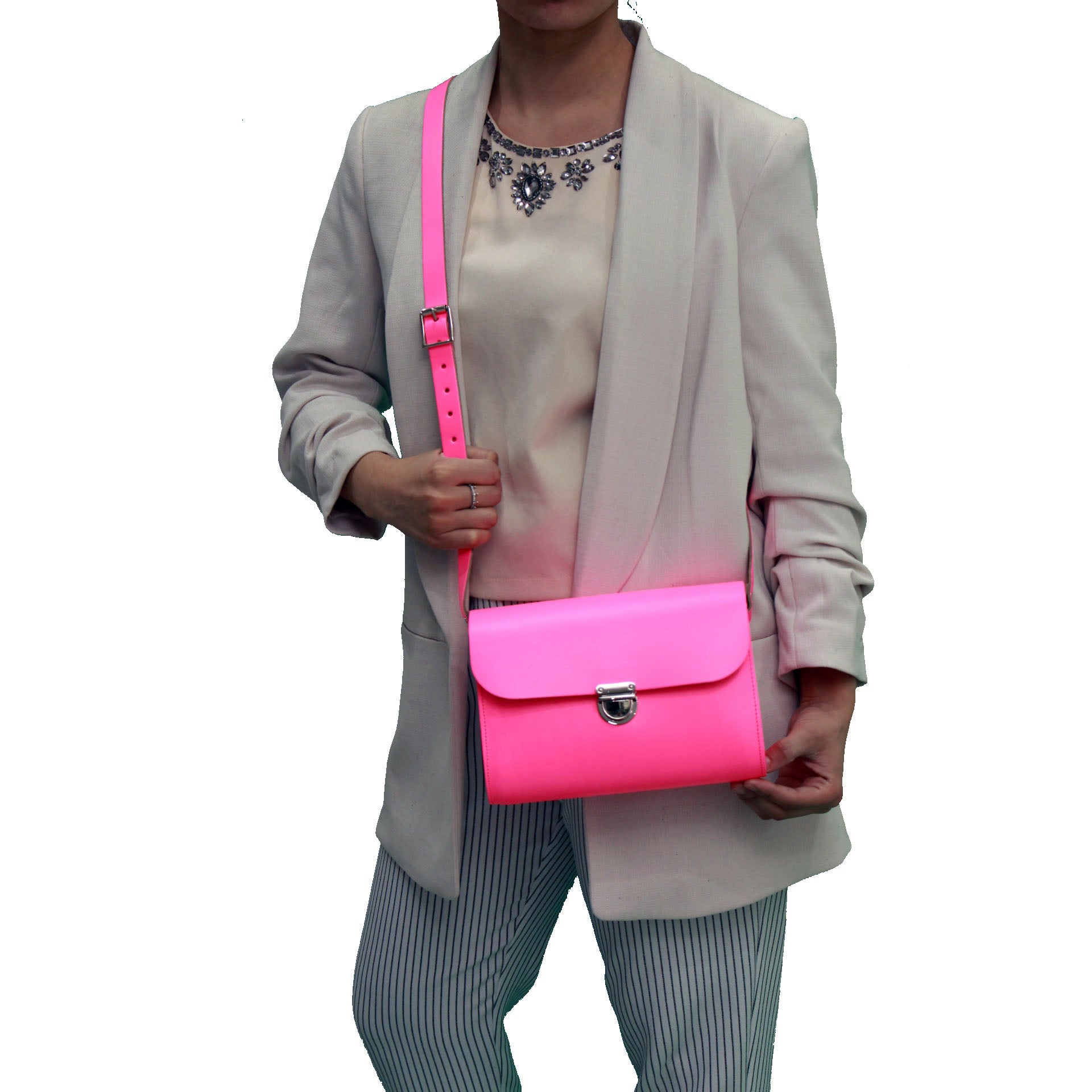 Fluorescent (Neon) Pink Leather Satchel Leilani