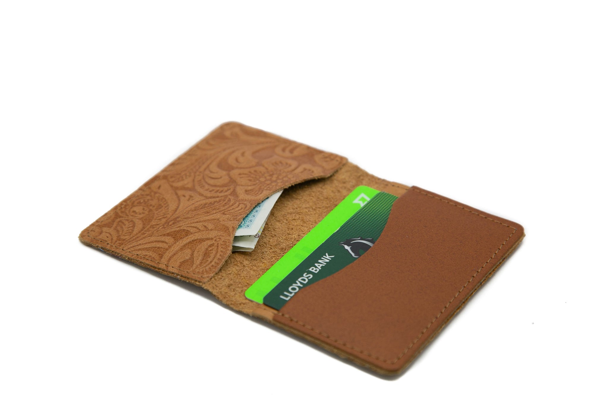 Floral Embossed Tan Leather Card Holder - Sharp – A to Z Leather