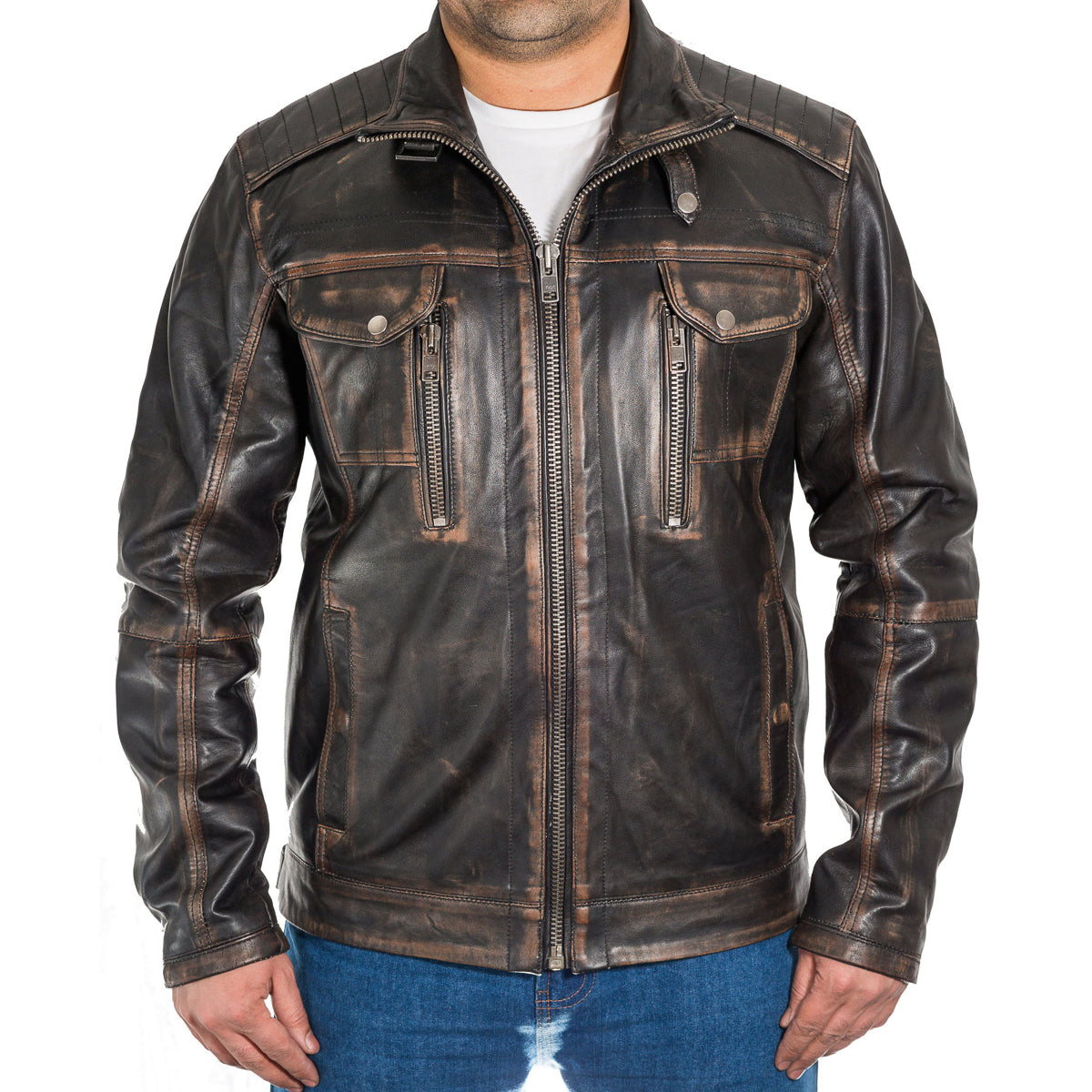 Mens weathered leather on sale jackets