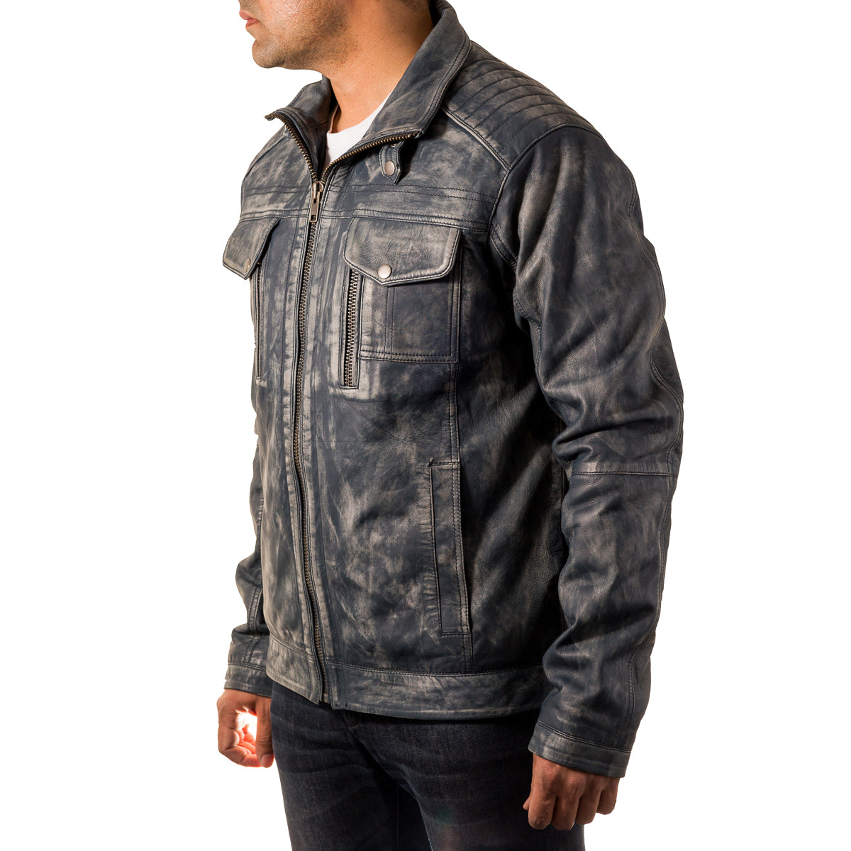 Mens distressed leather outlet blazer