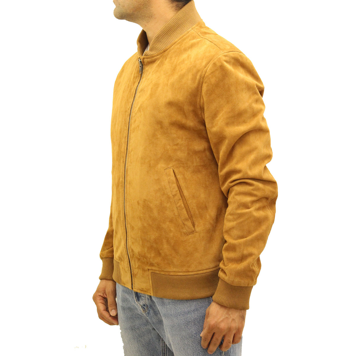 Suede varsity hot sale jacket mens