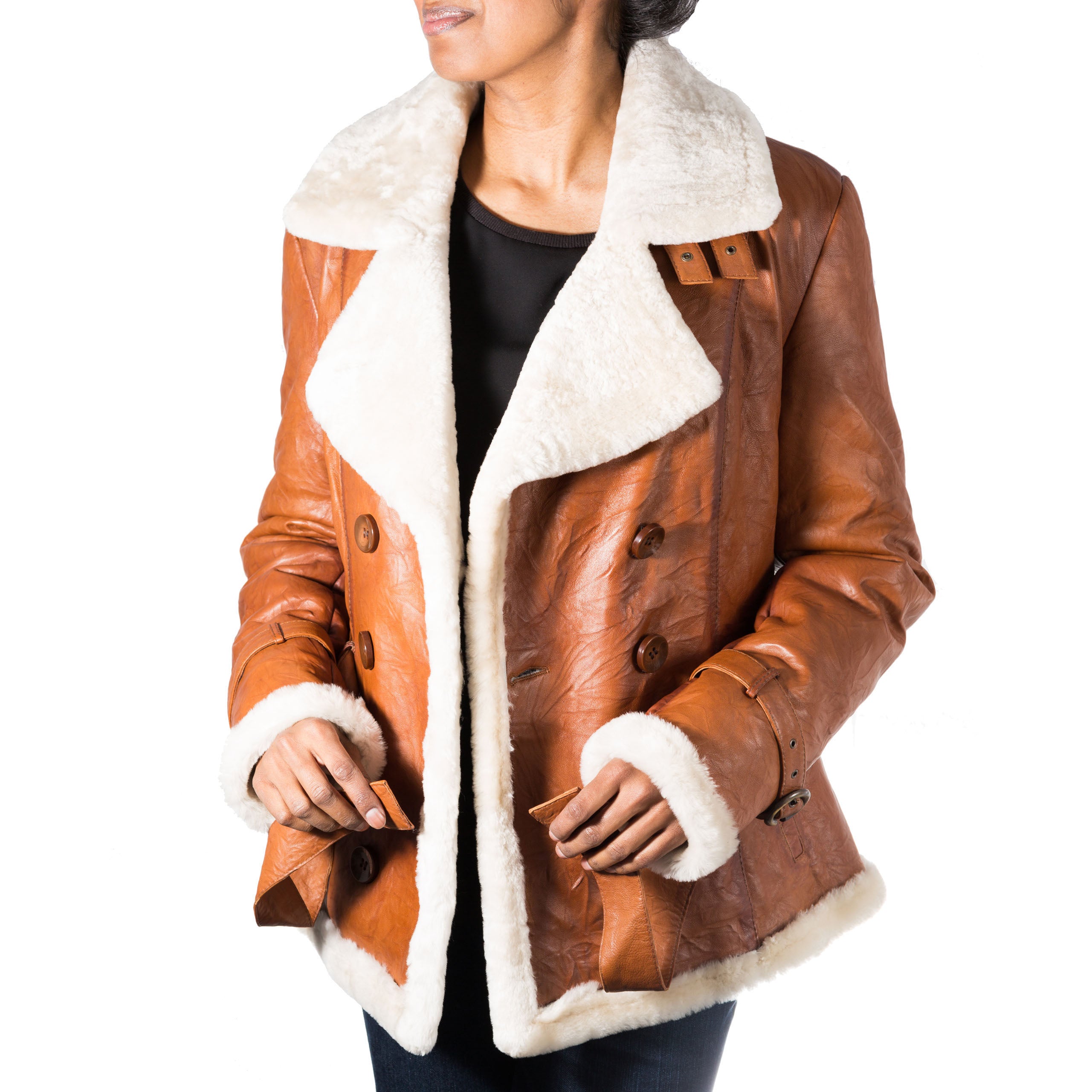 Leather pea coat on sale womens